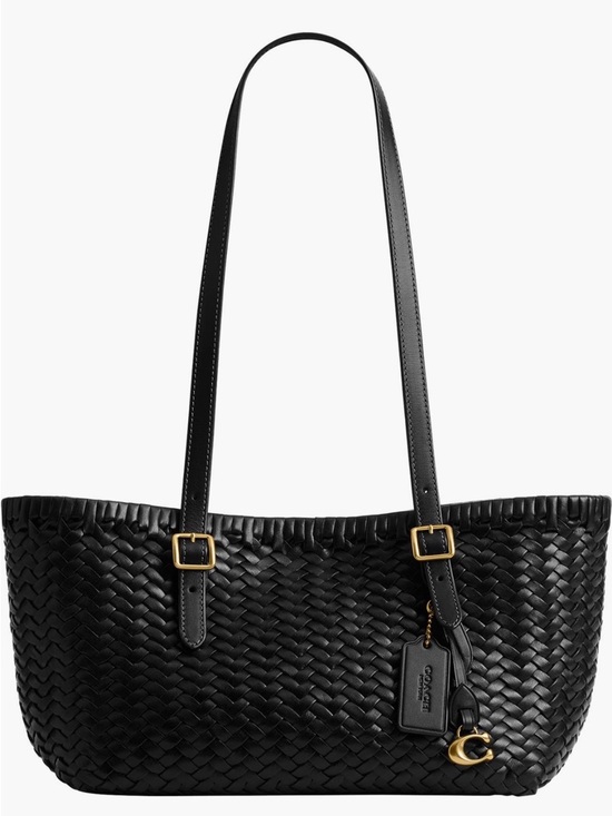 Coach Handbags - NWT Coach Black Woven Leather SwingTote with Brushed Brass Hardware